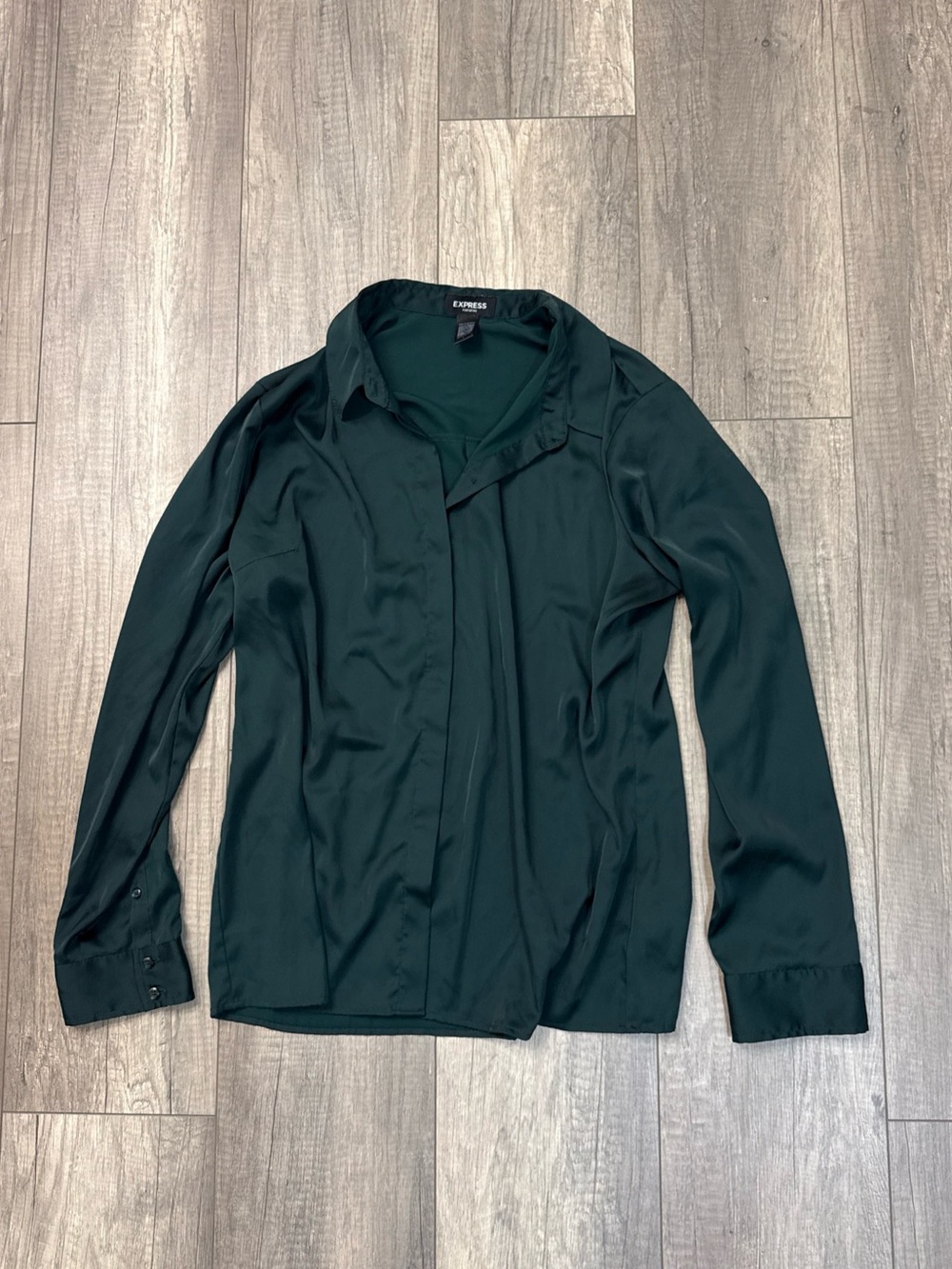 Express Dark Green Button-Front Blouse